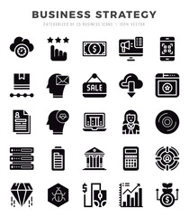 Set of simple Glyph Business Strategy Icons. Glyph art icons pack.