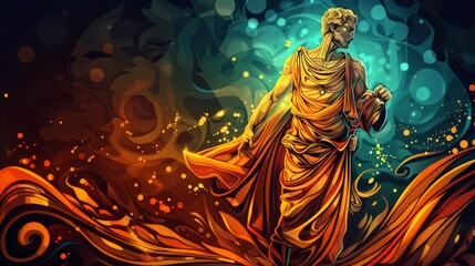 Fototapeta premium Abstract Epic Ancient Mythology Stoic Figure Portraying the Stoicism Existence with Stoical Expressionism And Timeless Classicism