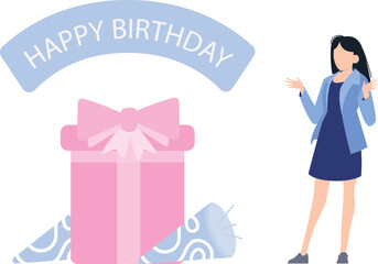 The girl is looking at the gift.