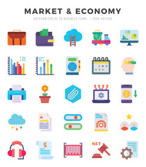 Market & Economy Flat icons collection. 25 icon set in a Flat design.