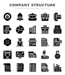 Set of simple Glyph Company Structure Icons. Glyph art icons pack.