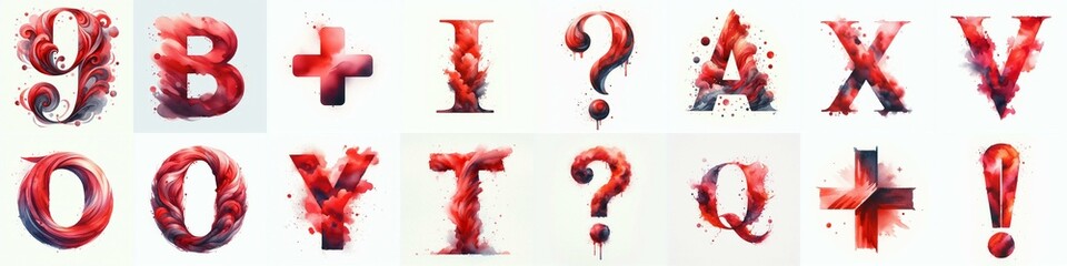 Red watercolor Lettering Typeface. AI generated illustration
