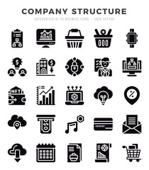 Collection of Company Structure 25 Glyph Icons Pack.