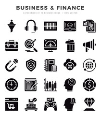 Set of Business & Finance Icons. Simple Glyph art style icons pack.