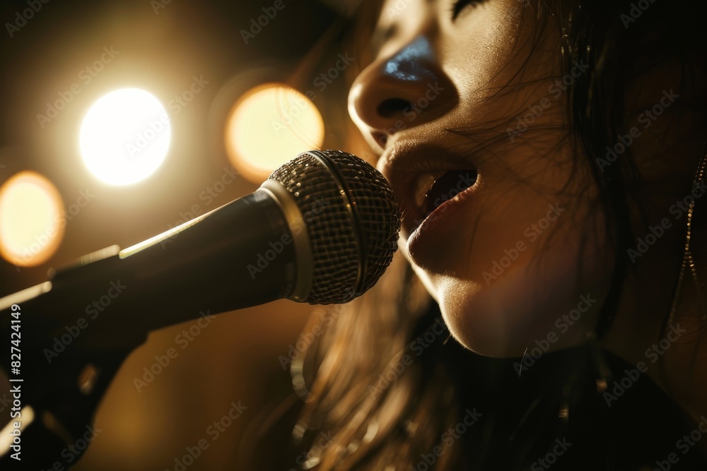 Poster A close-up view of a microphone with bokeh lights blurring the background suggests a live performance