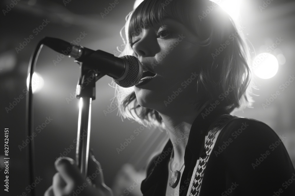 Poster A blurred face does not obscure the sense of a dynamic live music performance by a vocalist