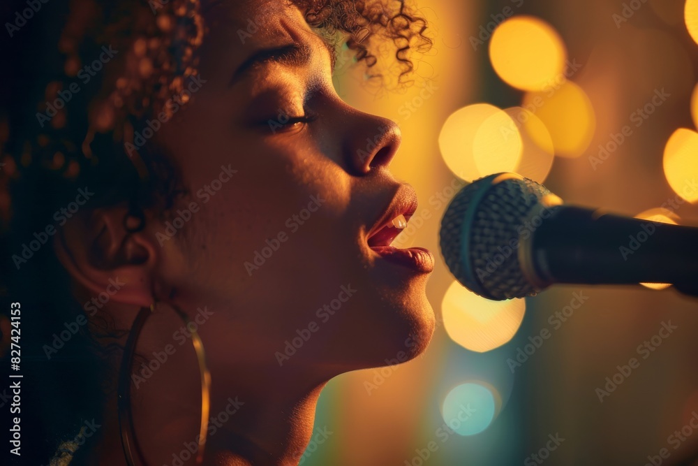 Poster silhouette of a singer against a warm, bokeh light background indicates an intimate concert atmosphe