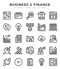 Business & Finance Lineal icons collection. 25 icon set. Vector illustration.