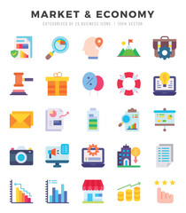 Market & Economy Icon Pack 25 Vector Symbols for Web Design.