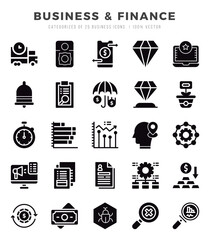 Vector icons set of Business & Finance. Glyph style Icons.