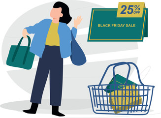 The girl is shopping on Black Friday with 25% off.