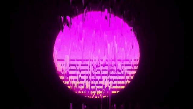 Abstract background with pixel noise artifacts. Glitched old-school sunset with digital datamoshing VHS effect, an old analog video recording on tape cassette. Abstract data moshing distorted frame