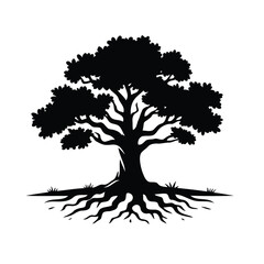 Fototapeta premium Lonely Tree Silhouette. Silhouette of a Tree Isolated on White Background