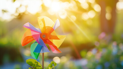 Whirling Homemade Pinwheel on Sunny Windy Day