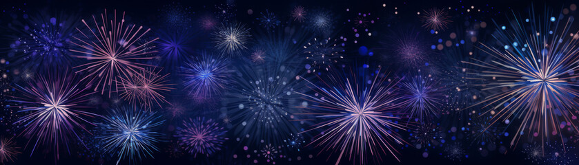 Fototapeta premium 4th of July texture with a seamless pattern of fireworks and sparklers, set on a deep blue background, vibrant and festive design