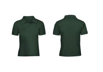 Ultimate Blank Mockup Set for Kids, Dark green Polo Shirts with Front and Back Views Transparent Background Template.