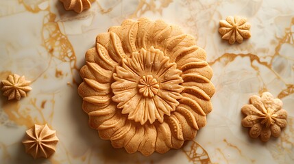  a close-up of a soft pumpkin spice cookie, centered with intricate details on a clean background.