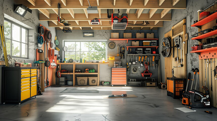Organized and Well-Equipped DIY Garage with Bright Lighting