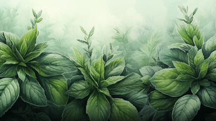 Basil Plants in a Misty Garden