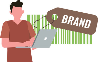 Boy working on brand barcode.