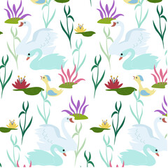 Cute family of birds vector pattern