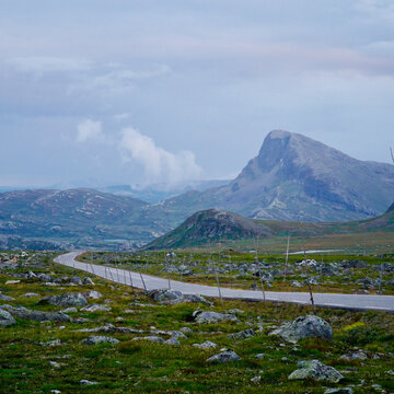 The Norwegian Scenic Route Valdresflye, with view of Bitihorn mountain in the background