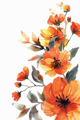 painting watercolor flower background illustration floral nature. Orange flower background for greeting cards weddings or birthdays. Copy space.