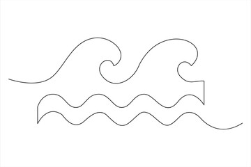Obraz premium Continuous one line drawing of ocean sea wave outline vector art illustration 