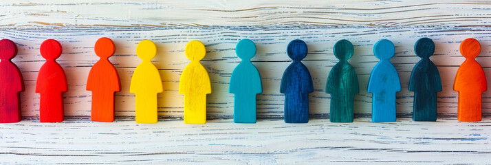 Image of neatly arranged colourful human shaped figurines.