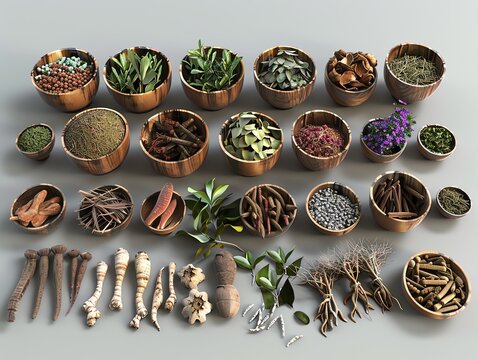 A 3D render of a selection of Drung medicinal roots