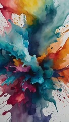 Expressive watercolor splashes forming an abstract and colorful backdrop.