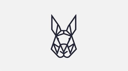 A chic pet logo with a geometric rabbit head design, using sharp angles and lines, on a white background
