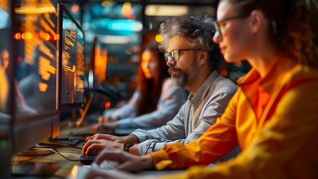 Employees participating in cybersecurity training workshop to raise awareness on cyber threats. Concept Cybersecurity awareness, Employee training, Cyber threats, Workshop, Data protection