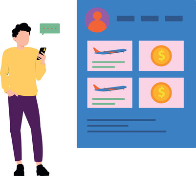 Boy checking flight details online.