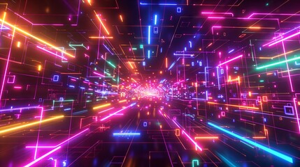 Fototapeta premium A VR archive with neon circuits offers interactive collections and 3D models, immersing users in histories.