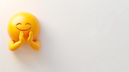clapping emoji on a bright white background with space for copy The emoji is yellow with hands clapping