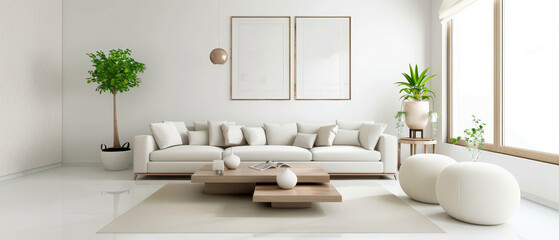 Elegant living room with white wall and contemporary decor