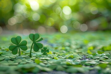 Map with St Patricks Day clovers, green blurred backdrop, space for text