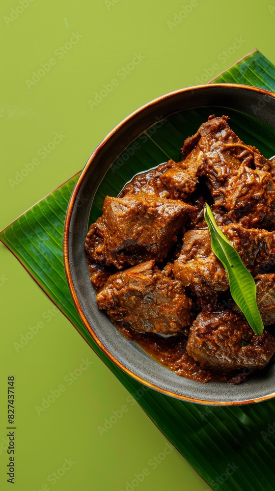 Wall mural beef rendang spicy with coconut milk cooking traditional indonesian food - Wall murals