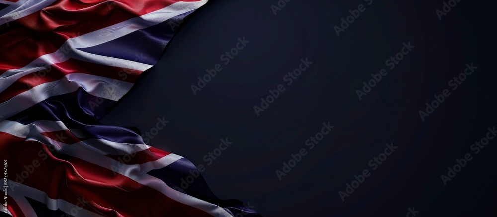 Wall mural united kingdom flag flying on blue background. united kingdom flag against a dark blue background wi