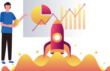 Boy looking at business graph.