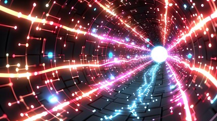 Naklejka premium Neon Light Tunnel with Digital Streams