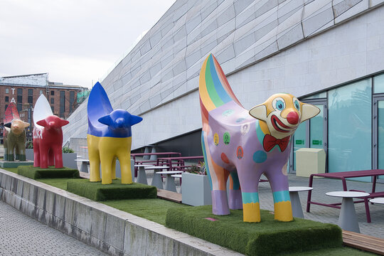 England, Liverpool - January 01, 2024: These 4 lambananas are outside the Museum of Liverpool.