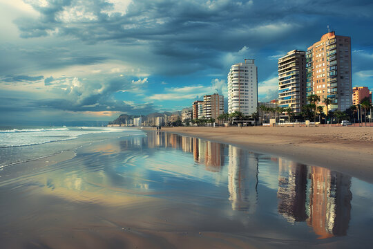 Playa con edificios a los lados