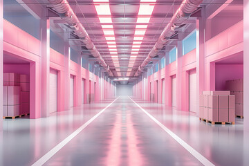 Futuristic Pink Warehouse Interior with Modern Design Aesthetics - Powered by Adobe
