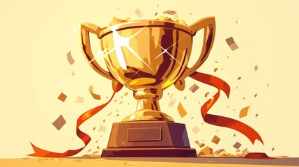 Create a captivating cartoon illustration design of a gold trophy