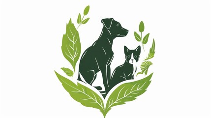 A clean, minimalist pet logo featuring a silhouette of a dog and cat in a playful pose on a white background