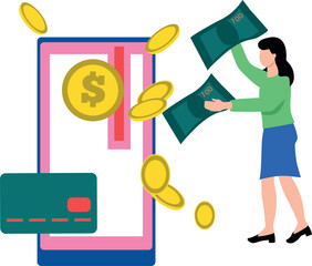 Girl is paying online on mobile.