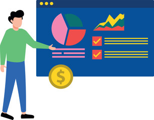 The boy is looking at the dollar graph.