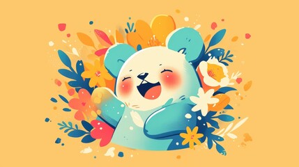2d illustration of a cute and cheerful kawaii character with a flat design and a happy facial expression